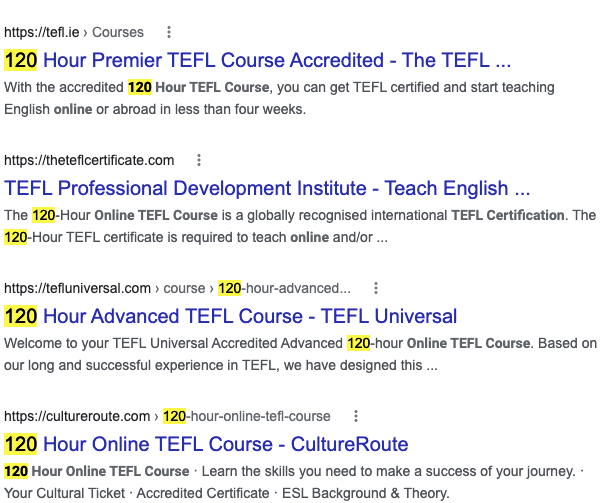 120 hour tefl course search results