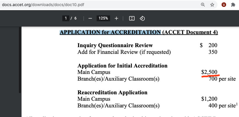 accreditation app cost