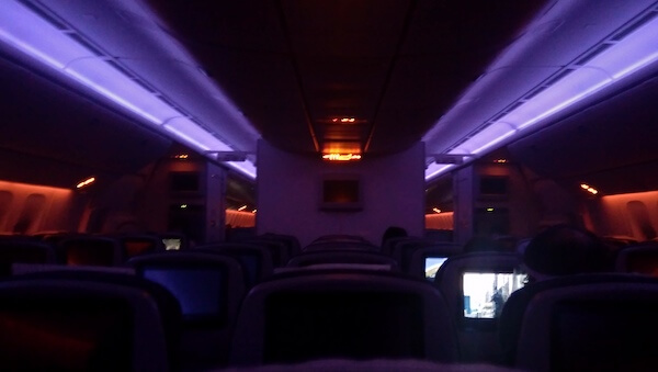 inside flight cabin night time