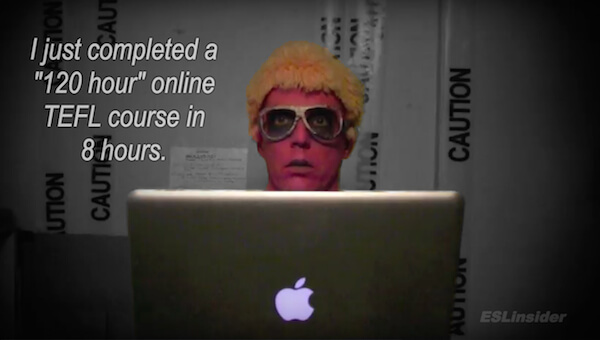 Pink man completes 120 hour online TEFL course in 8 hours