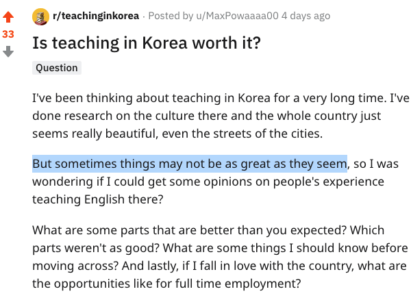 is teaching in korea worth it Reddit question