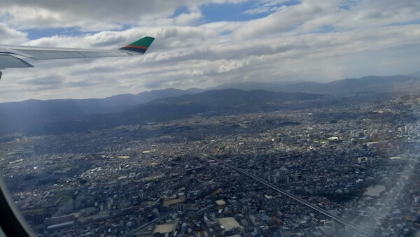 looking down on Fukuoka from the airplane