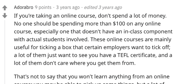 reddit which online tefl comment