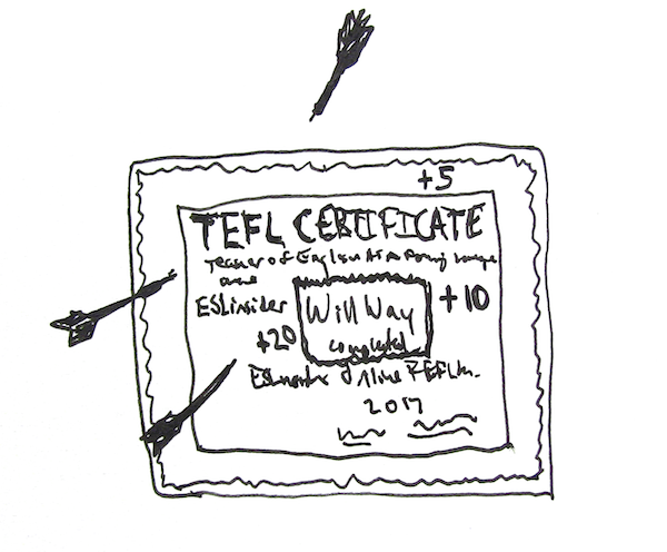 Use your TEFL certificate as a dartboard