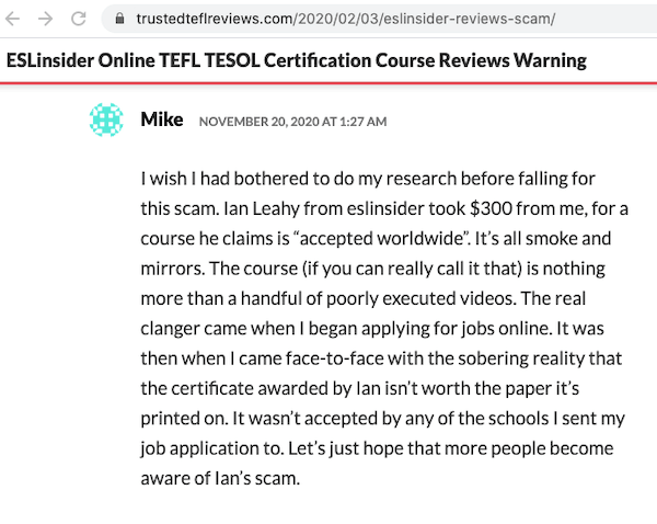 trusted tefl reviews fake comments